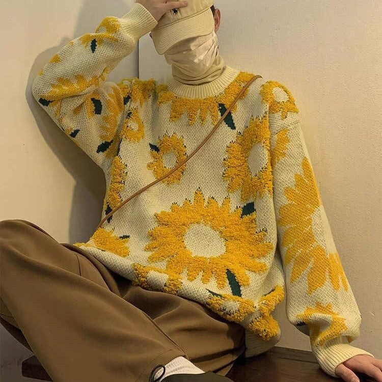 Japanese-style Retro High Street Lazy Sunflower Sweater