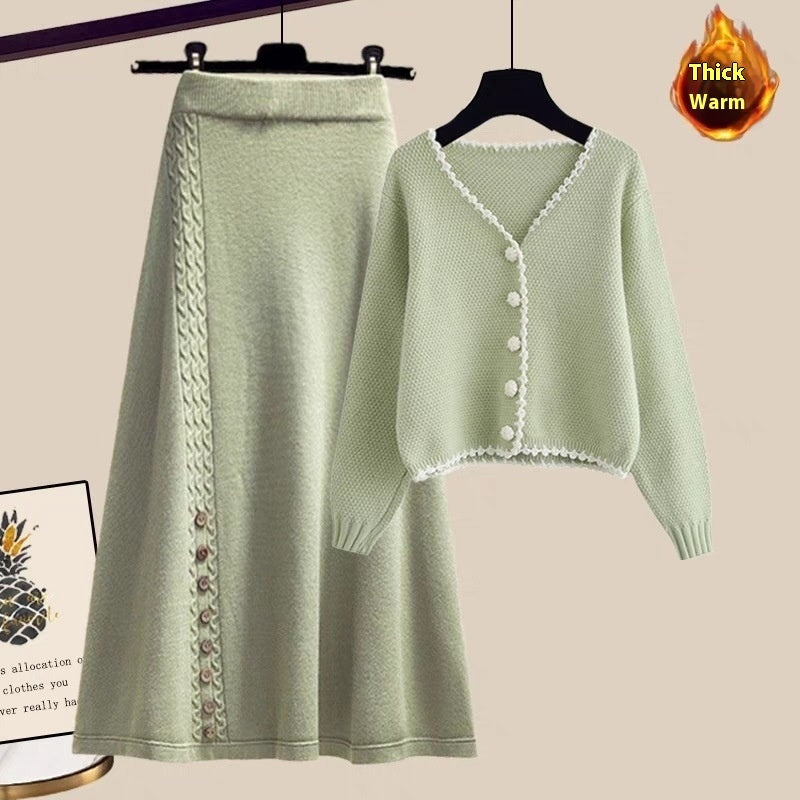 Winter Sweater Coat This Year Popular Skirt Two-piece Set