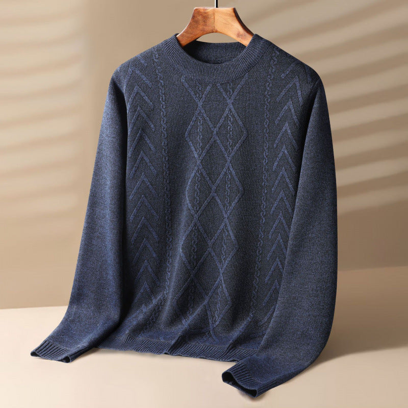 Fall Winter Men Round Neck Winter Trendy Velvet Thickening Sweater
