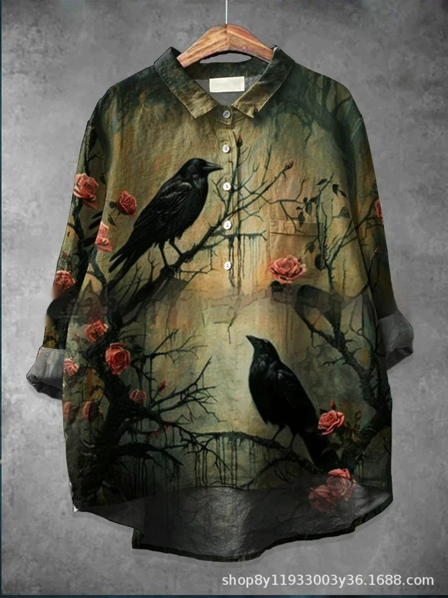 Round Neck Shirt Vintage Printed Shirt