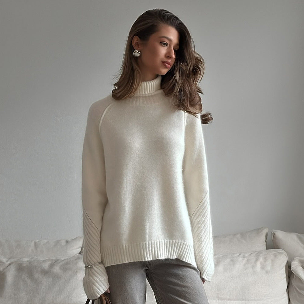 Autumn And Winter White Knitted Sweater Loose Casual Knitted For Women