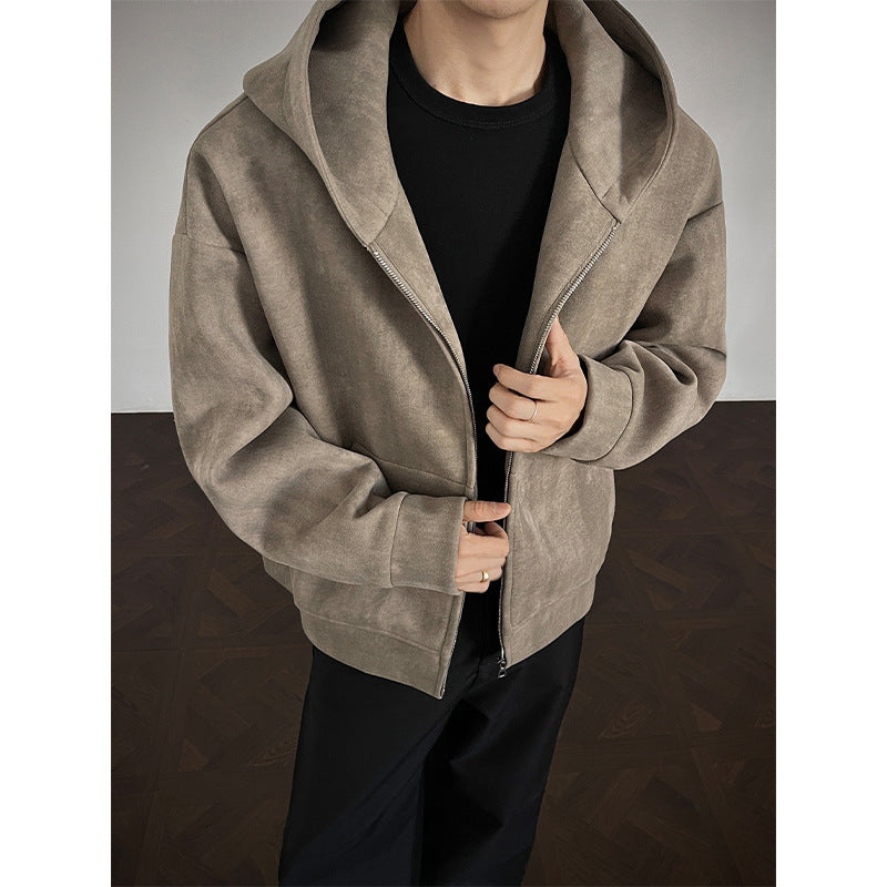 American Retro Tie-dyed Hooded Plus Size Sweater Coat For Men