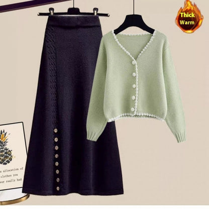 Winter Sweater Coat This Year Popular Skirt Two-piece Set