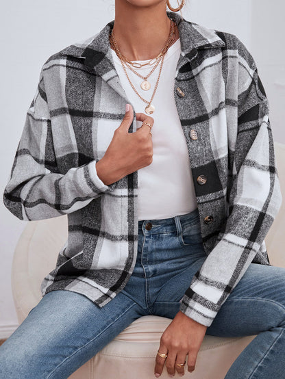 Lapel Single Breasted Cardigan Plaid Woolen Temperament Commute