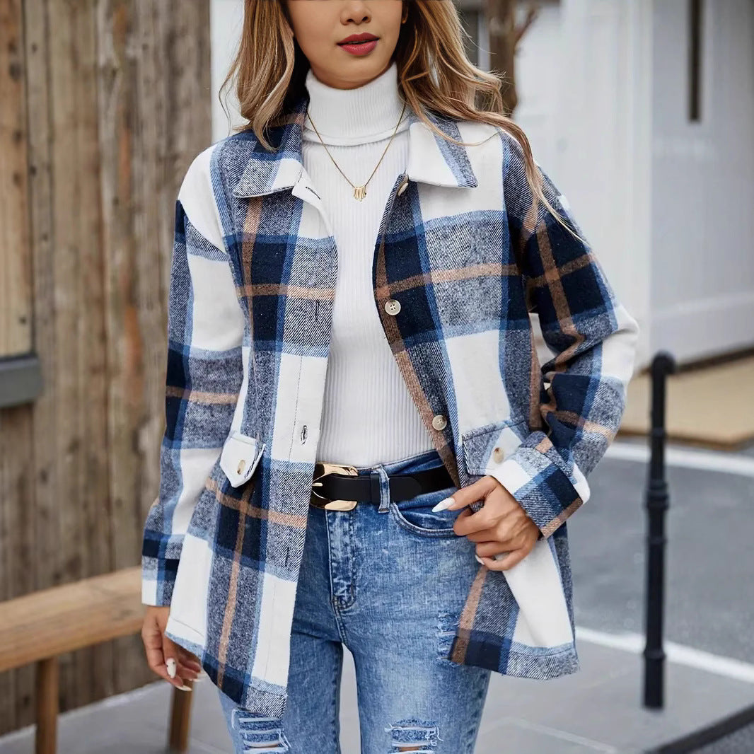 Flannel Thickened Casual Fashion All-matching Plaid Shirt Outside