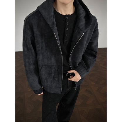 American Retro Tie-dyed Hooded Plus Size Sweater Coat For Men